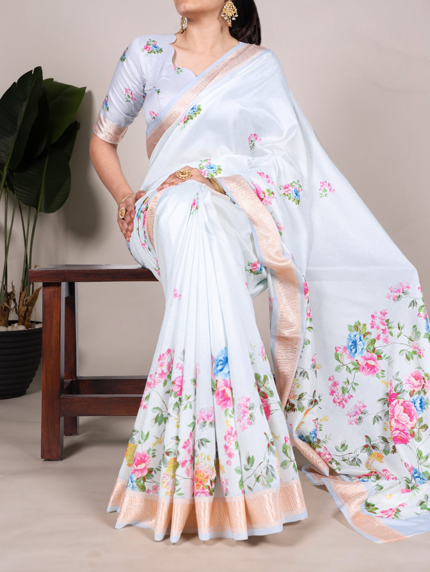 Party Wear Saree - Tasar Silk Saree With Viscose Border
