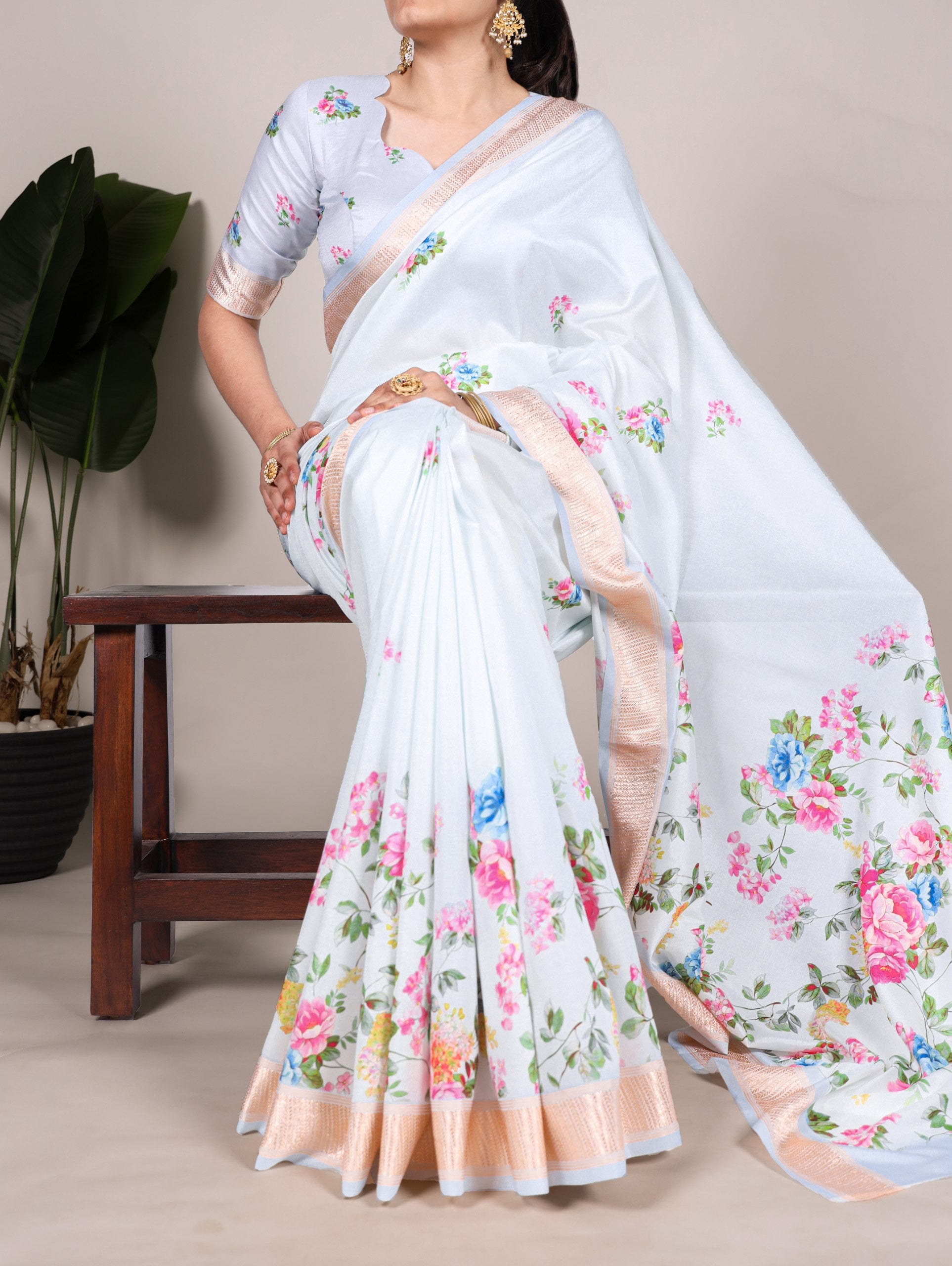 Party Wear Saree - Tasar Silk Saree With Viscose Border