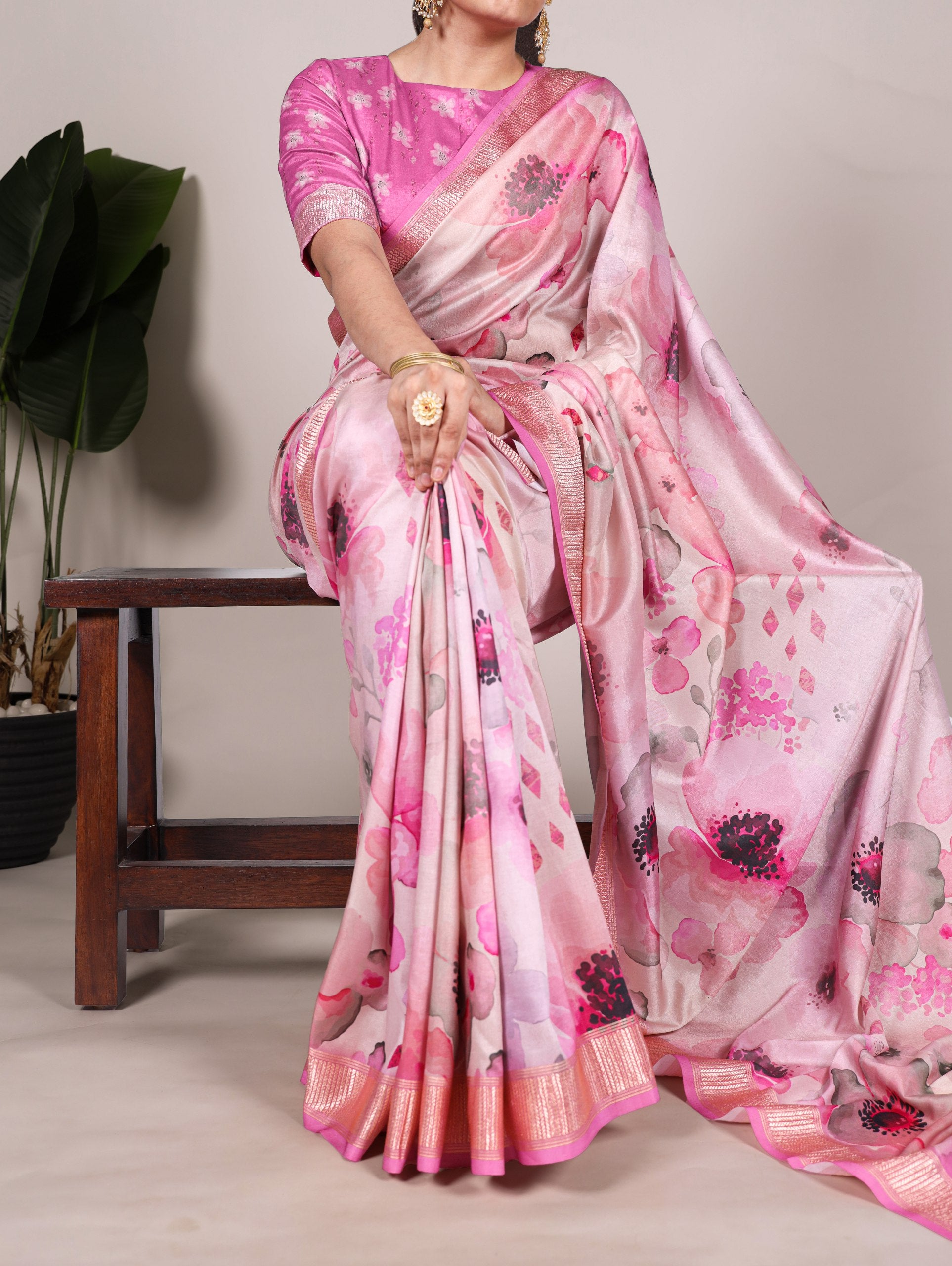 Party Wear Saree - Tasar Silk Saree With Viscose Border